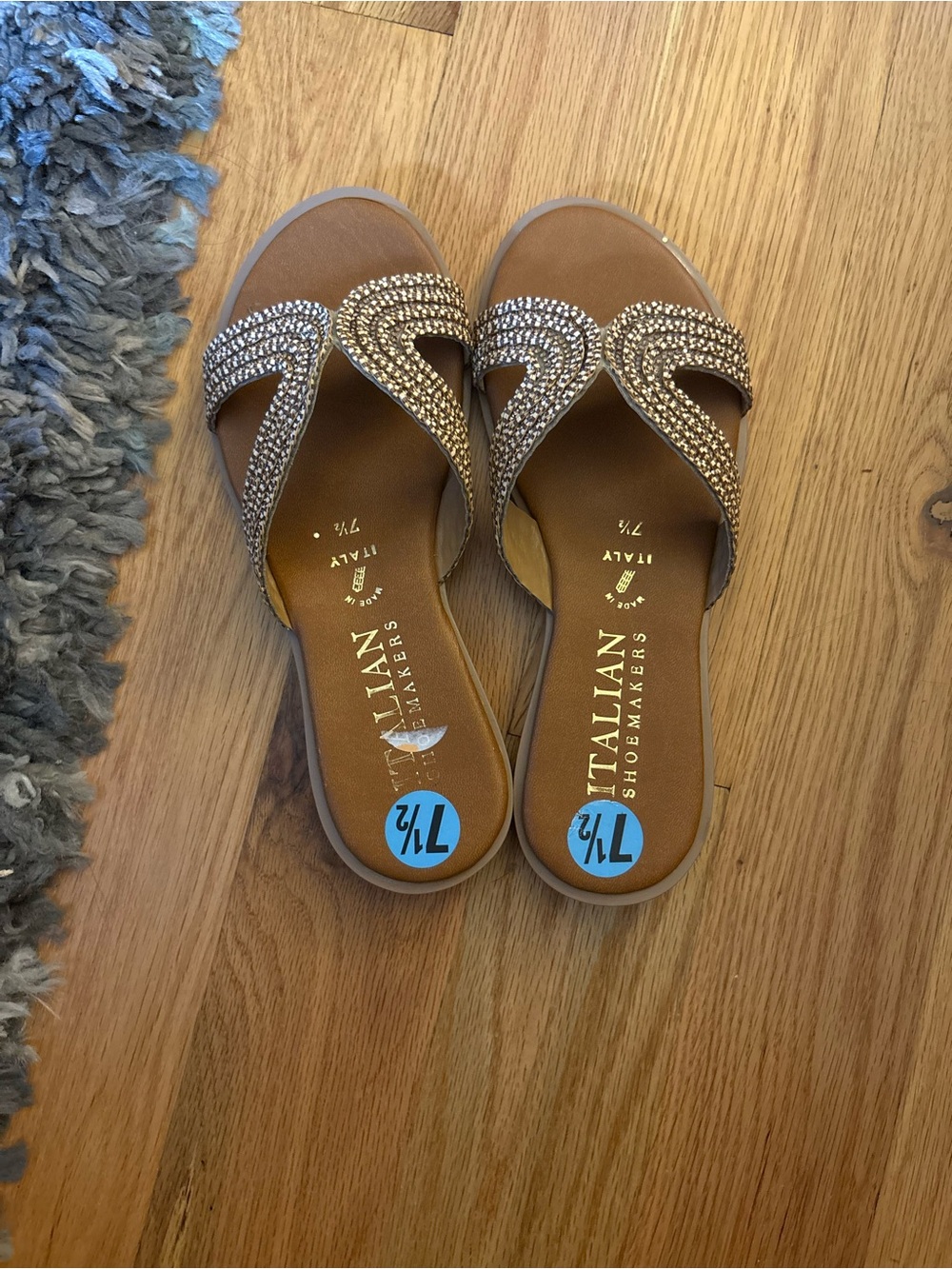 Italian Shoemakers Tan Crystal-Embellished Slide Sandals
